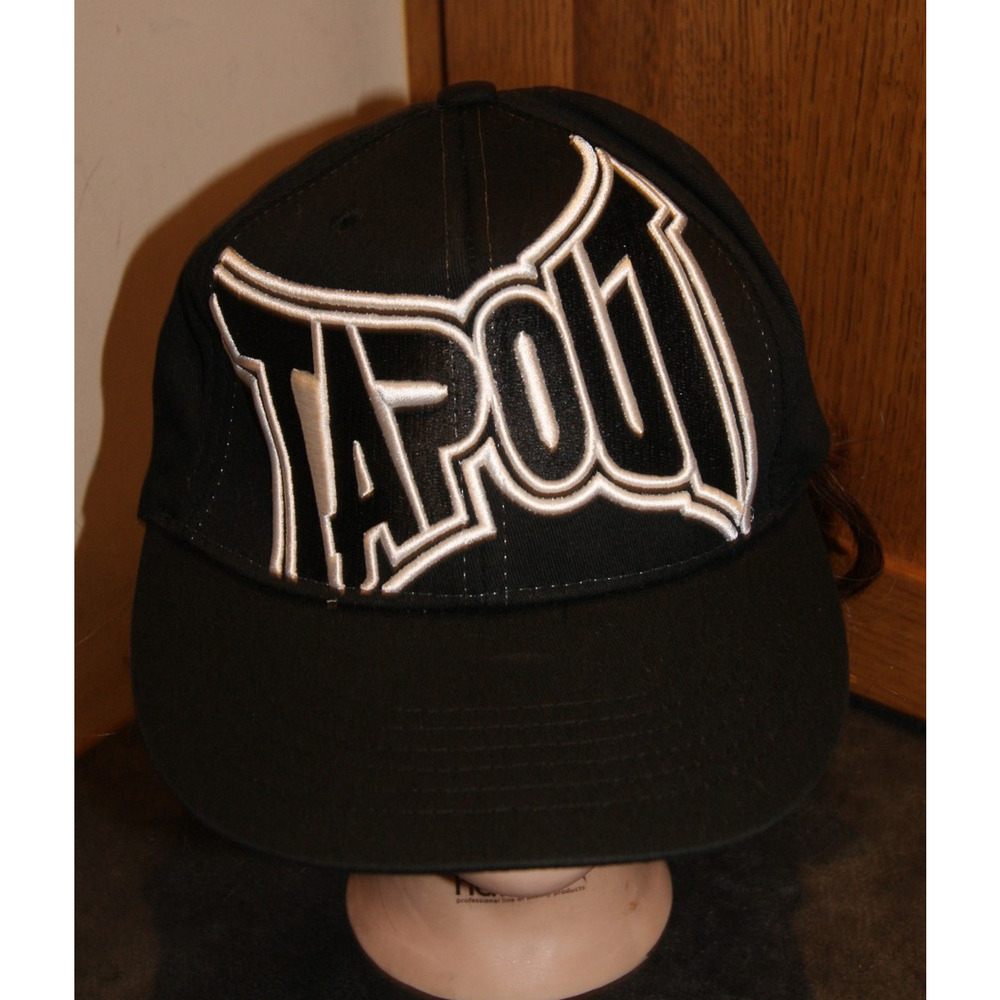 Vintage Tapout BIG White Logo Black Stretch Fit MMA Hat Cap Y2K S/M Flex Fitted